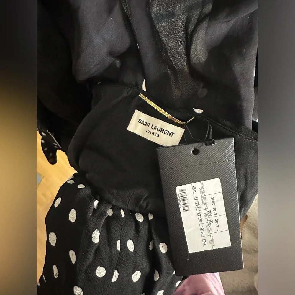 New With Tags! Saint Laurent Black Silk Polkadot Print Top - Picture 5 of 5